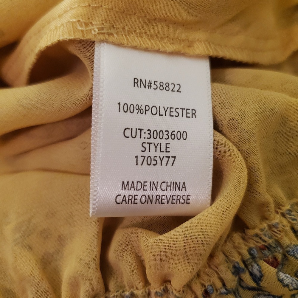 Max Studio sz L Gold Mustard Yellow Floral Peasant‎ Boho Top Garden Cottagecore - Picture 14 of 16